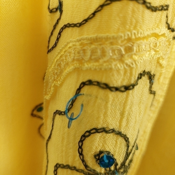 Sunflower Yellow Sleeveless Gauze Maxi Dress Free Size Floral Embroidered Sequin - Picture 13 of 13